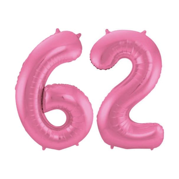 Folieballon 62 jaar metallic roze mat 86cm