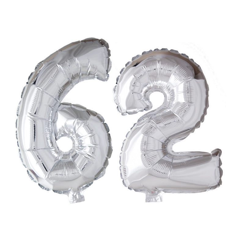 Folieballon 62 jaar Zilver 66cm