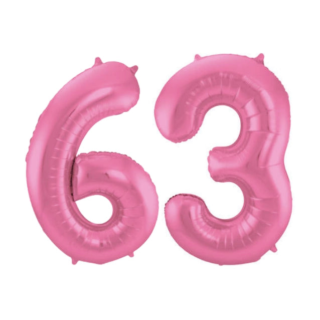 Folieballon 63 jaar metallic roze mat 86cm