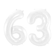Folieballon 63 jaar metallic wit 86cm