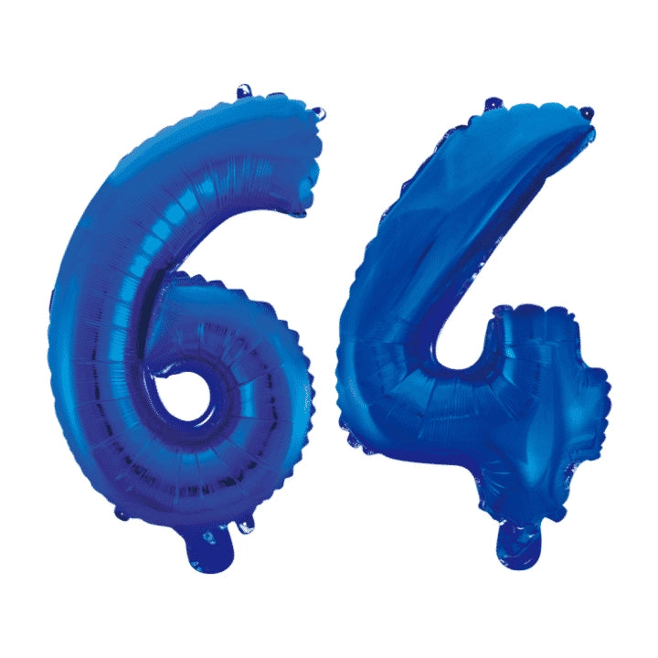 Folieballon 64 jaar blauw 41cm