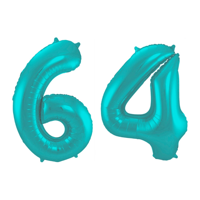 Folieballon 64 jaar metallic pastel aqua mat 86cm