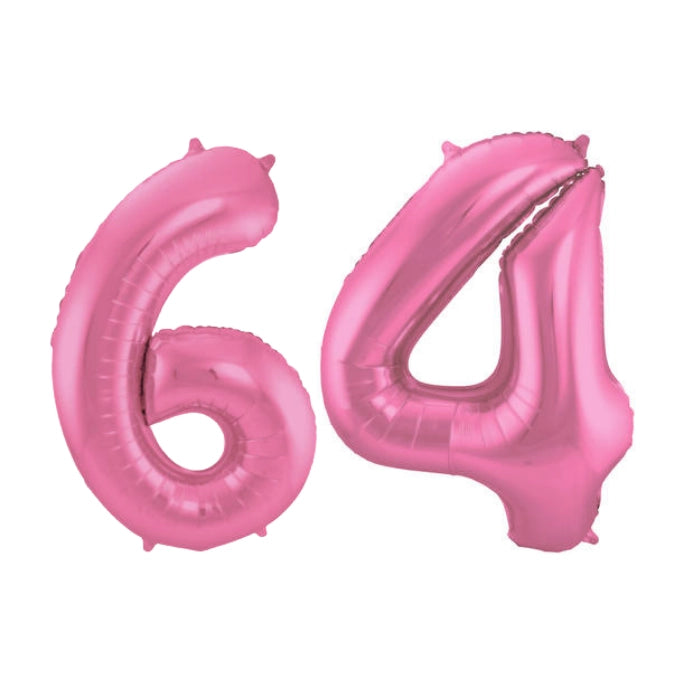Folieballon 64 jaar metallic roze mat 86cm