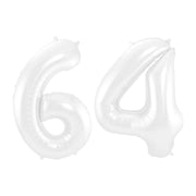 Folieballon 64 jaar metallic wit 86cm