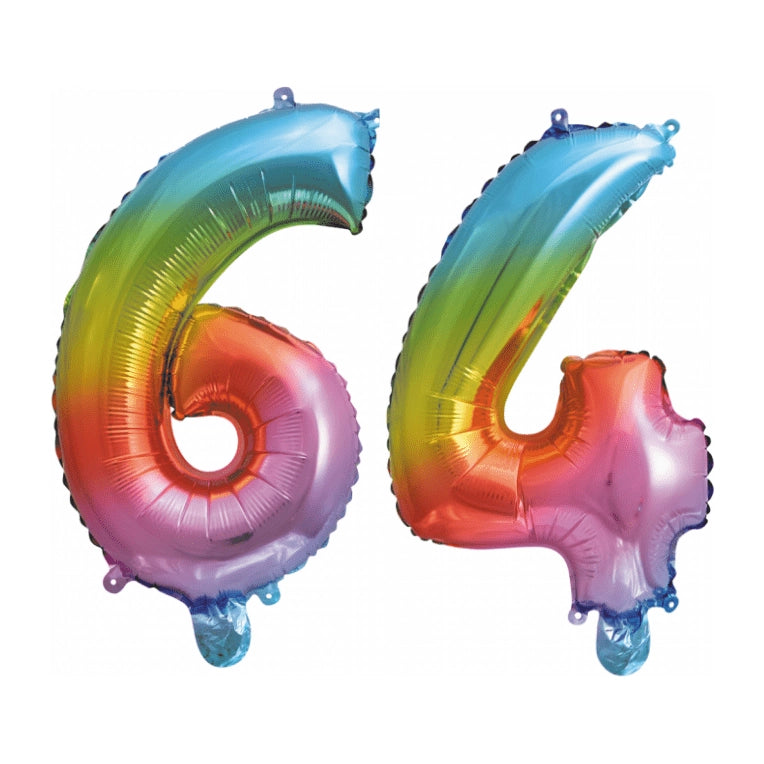 Folieballon 64 jaar Regenboog 41cm