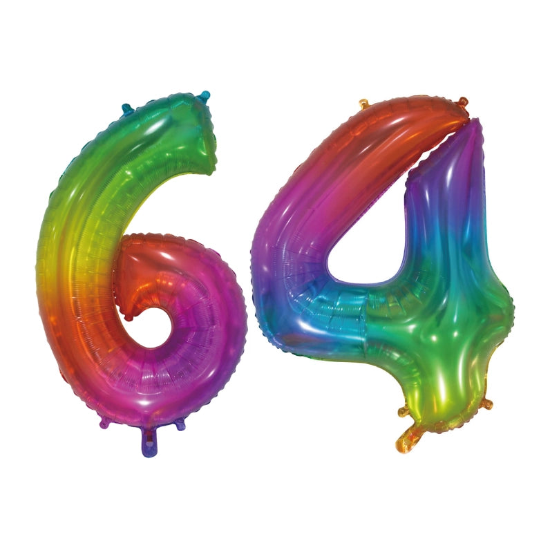 Folieballon 64 jaar Regenboog 76cm