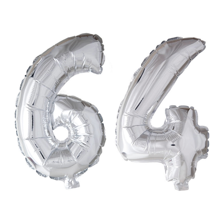 Folieballon 64 jaar Zilver 66cm
