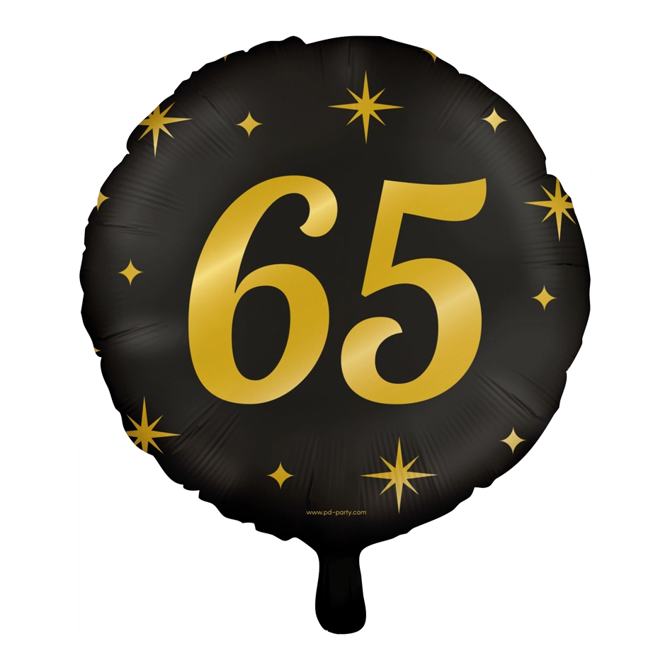 Folieballon 65  jaar - goud zwart - 45cm