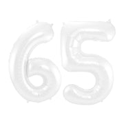 Folieballon 65 jaar metallic wit 86cm