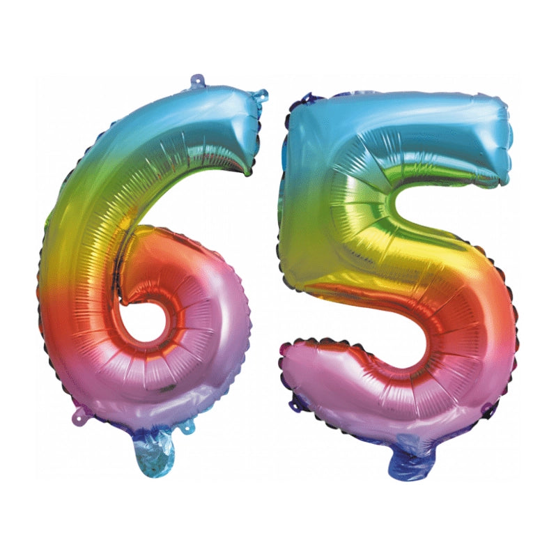 Folieballon 65 jaar Regenboog 41cm