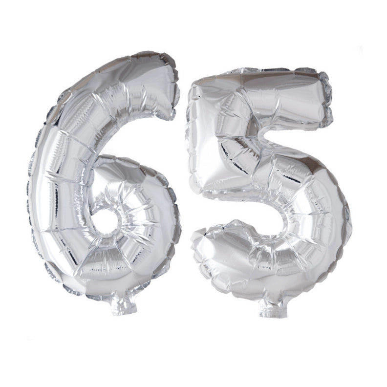Folieballon 65 jaar zilver 41cm