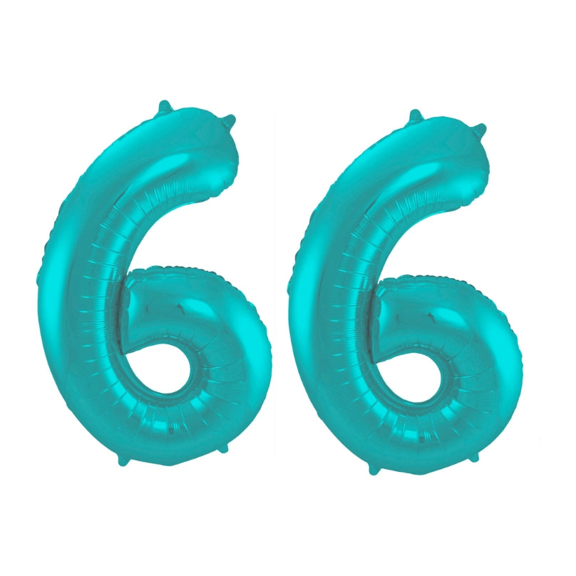 Folieballon 66 jaar metallic pastel aqua mat 86cm