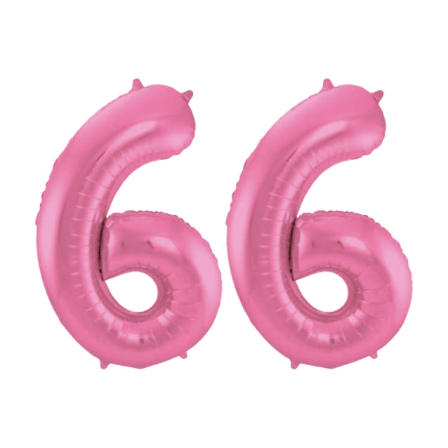 Folieballon 66 jaar metallic roze mat 86cm