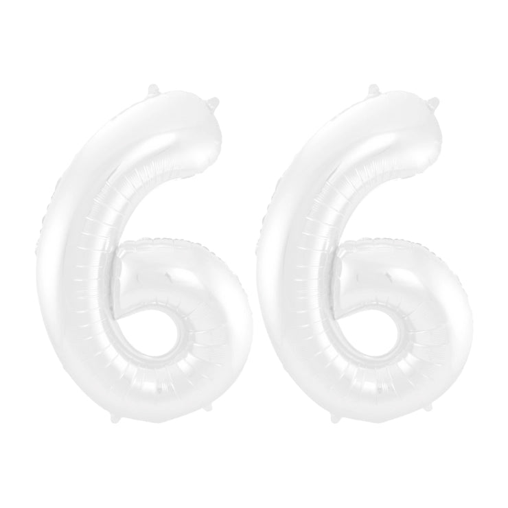 Folieballon 66 jaar metallic wit 86cm
