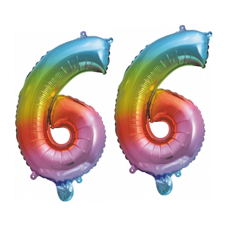 Folieballon 66 jaar Regenboog 86cm