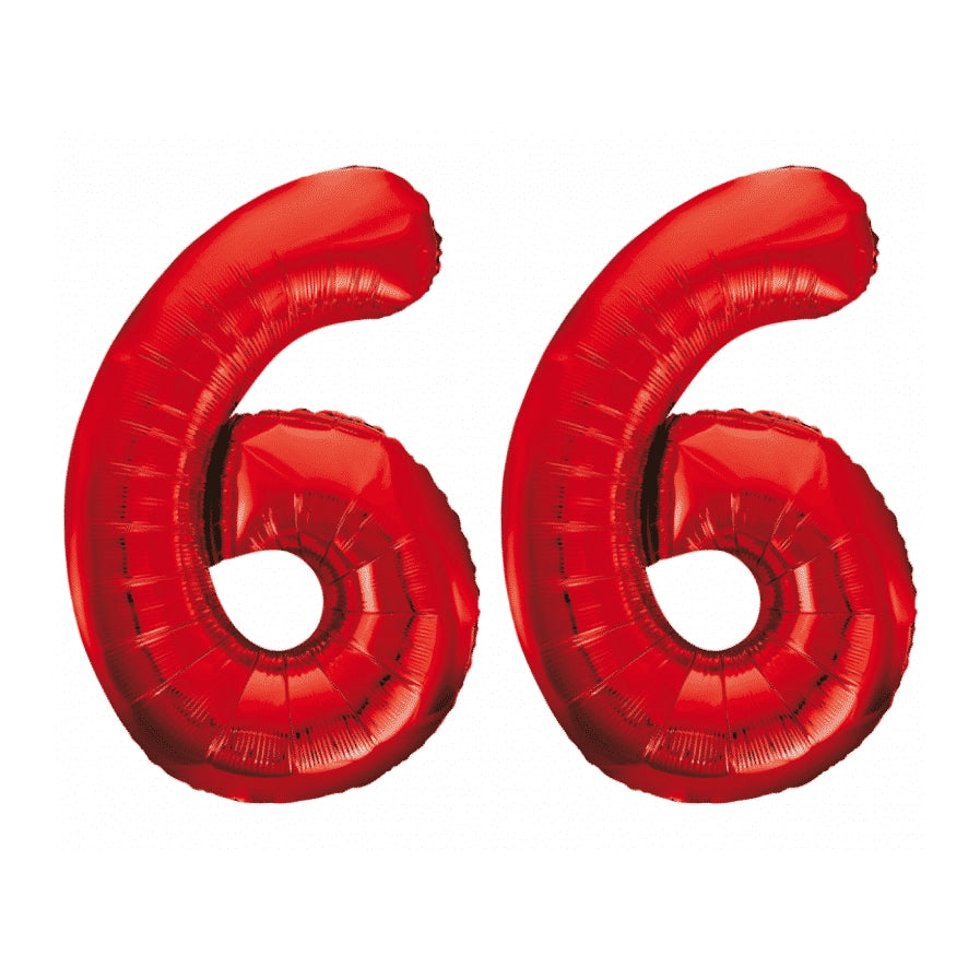 Folieballon 66 jaar rood 86cm