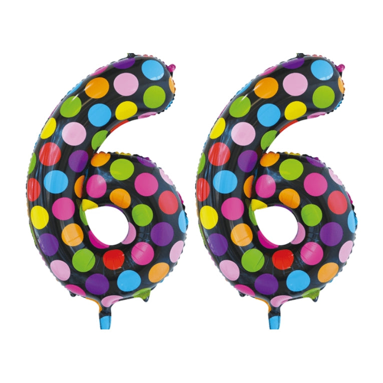 Folieballon 66 jaar stippen 86cm