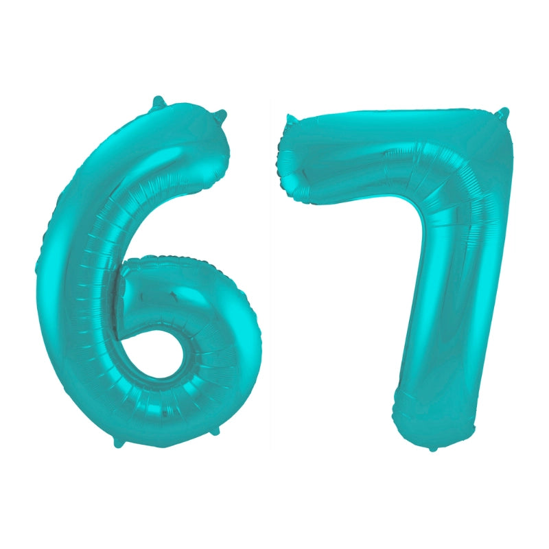 Folieballon 67 jaar metallic pastel aqua mat 86cm