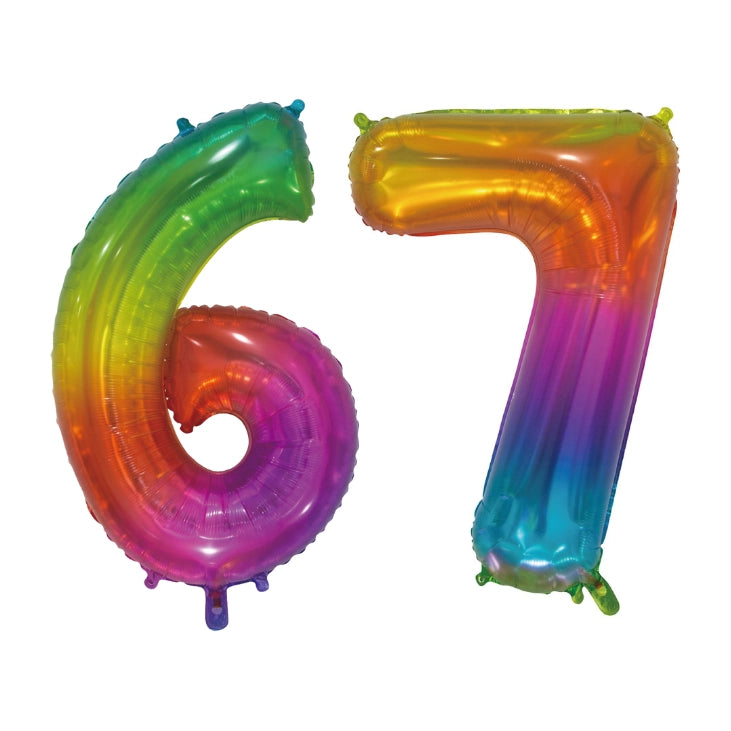 Folieballon 67 jaar Regenboog 76cm