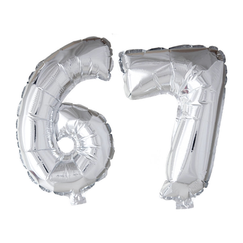Folieballon 67 jaar Zilver 66cm