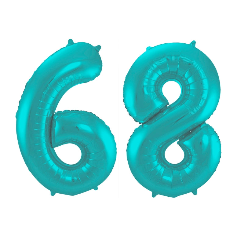 Folieballon 68 jaar metallic pastel aqua mat 86cm