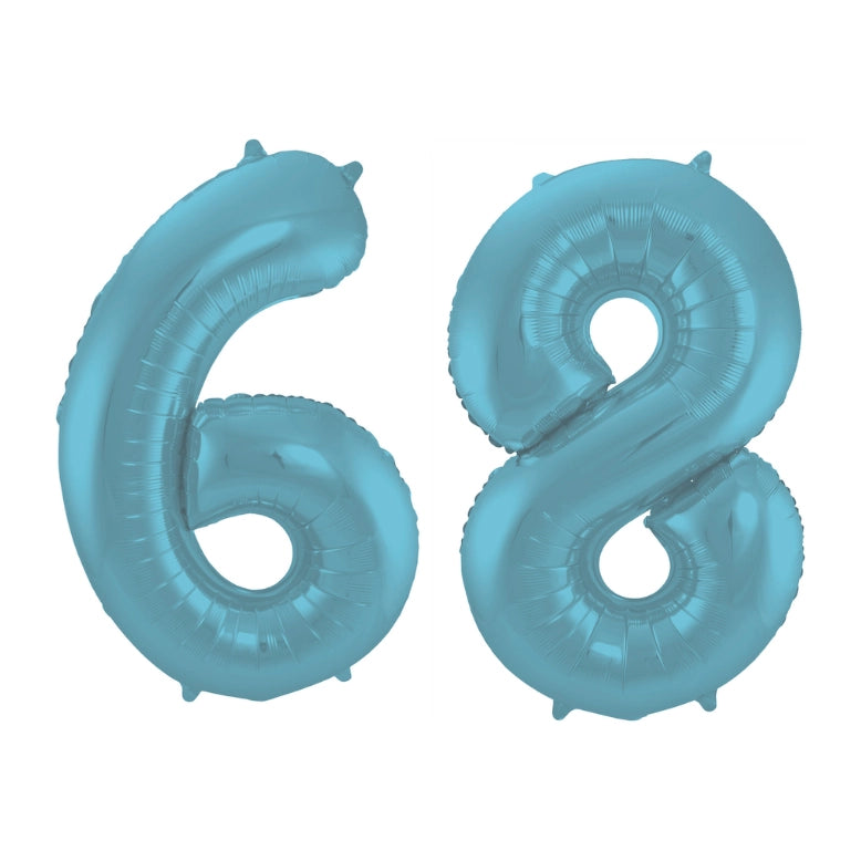 Folieballon 68 jaar metallic pastel blauw mat 86cm