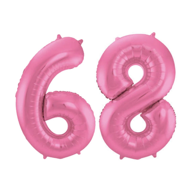 Folieballon 68 jaar metallic roze mat 86cm