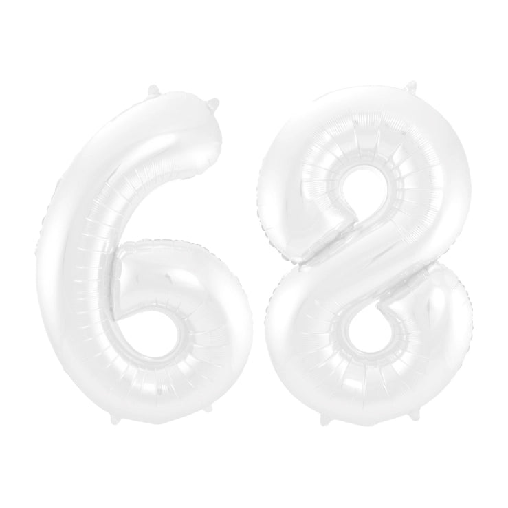 Folieballon 68 jaar metallic wit 86cm