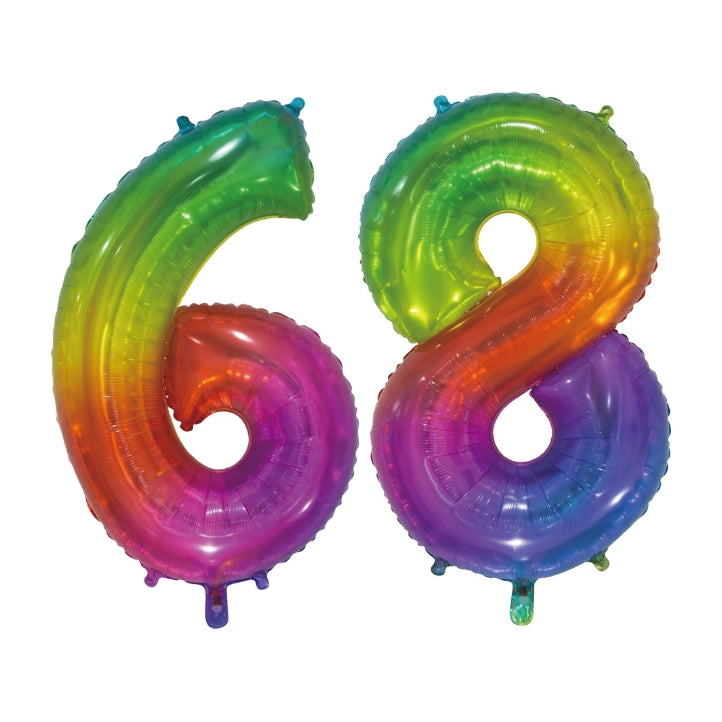 Folieballon 68 jaar Regenboog 76cm