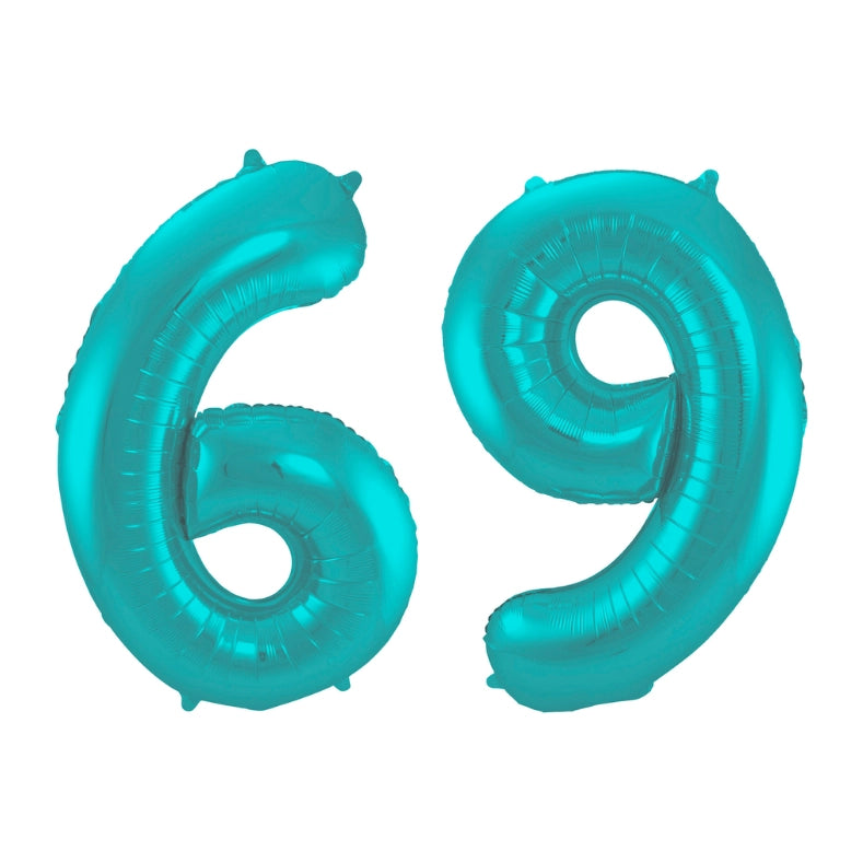 Folieballon 69 jaar metallic pastel aqua mat 86cm