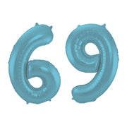 Folieballon 69 jaar metallic pastel blauw mat 86cm