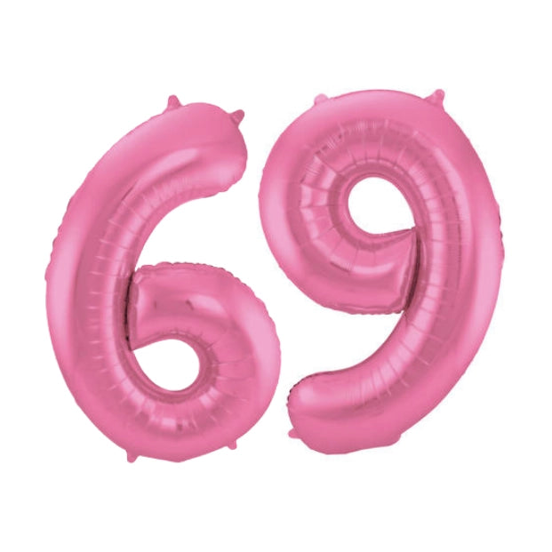 Folieballon 69 jaar metallic roze mat 86cm