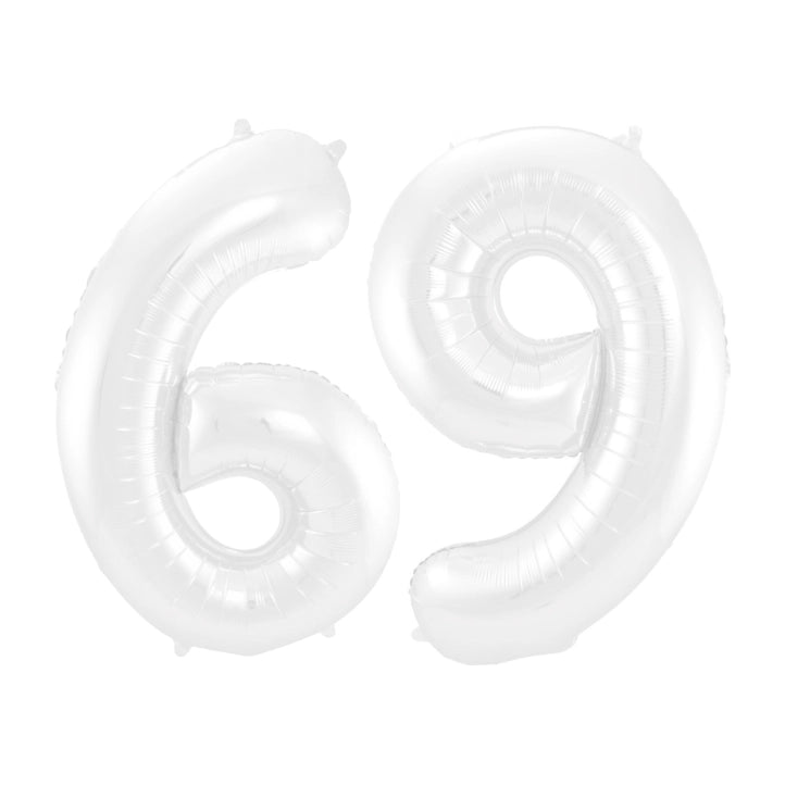 Folieballon 69 jaar metallic wit 86cm