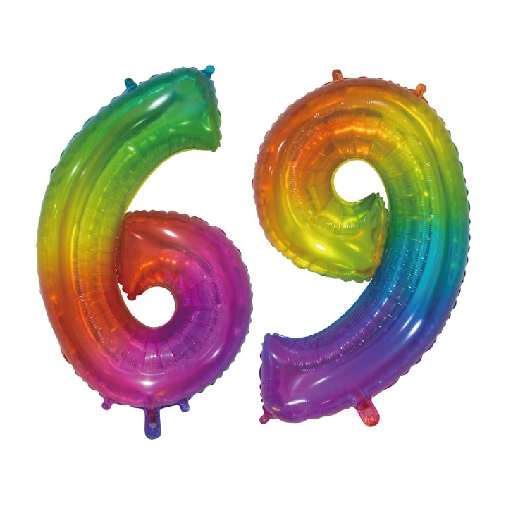 Folieballon 69 jaar Regenboog 76cm
