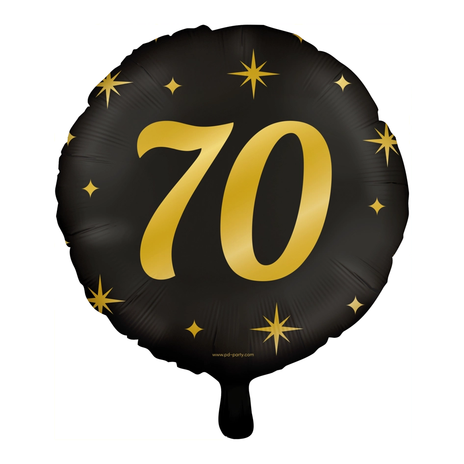 Folieballon 70  jaar - goud zwart - 45cm
