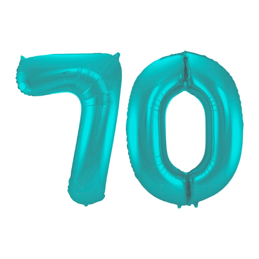 Folieballon 70 jaar metallic pastel aqua mat 86cm