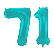 Folieballon 71 jaar metallic pastel aqua mat 86cm