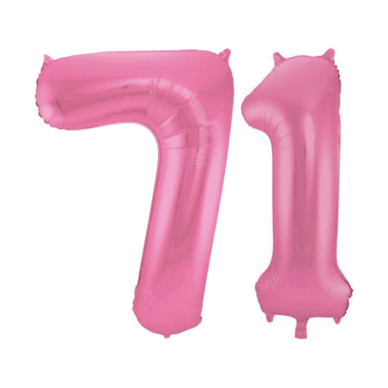 Folieballon 71 jaar metallic roze mat 86cm
