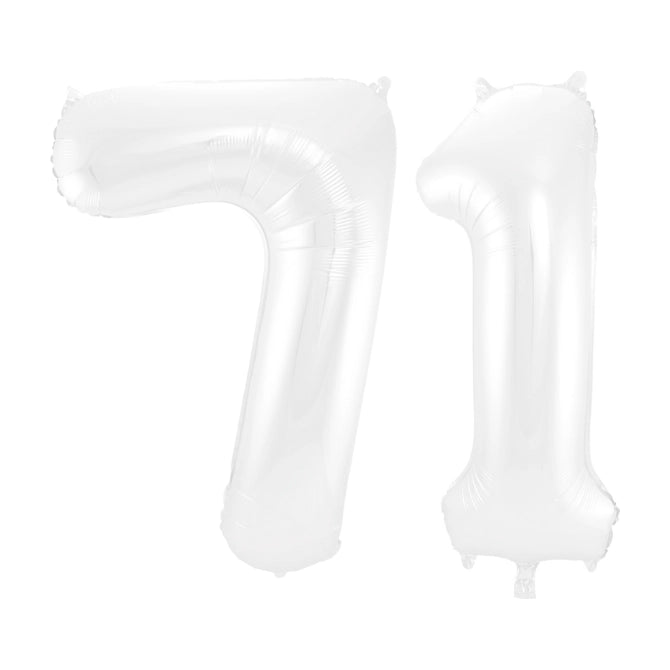 Folieballon 71 jaar metallic wit 86cm