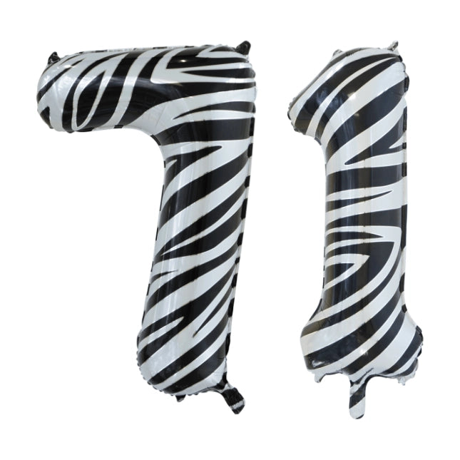 Folieballon 71 jaar zebra 86cm