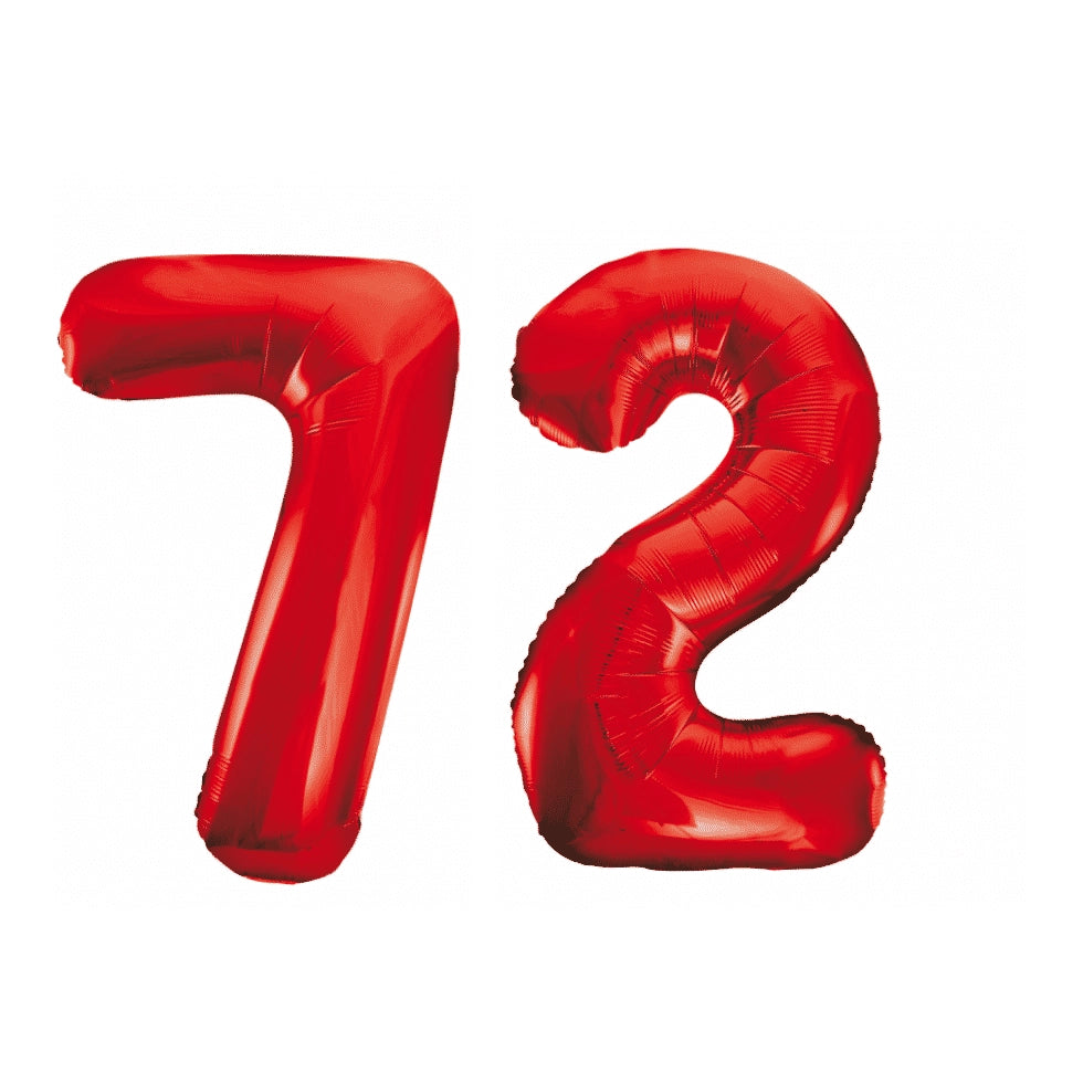 Folieballon 72 jaar rood 86cm