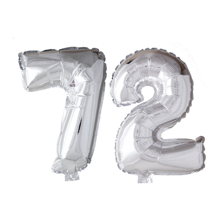 Folieballon 72 jaar Zilver 66cm