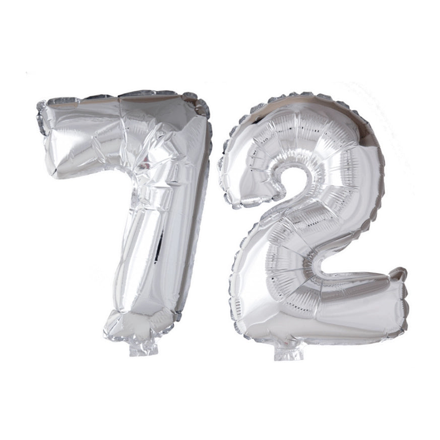 Folieballon 72 jaar zilver 86cm