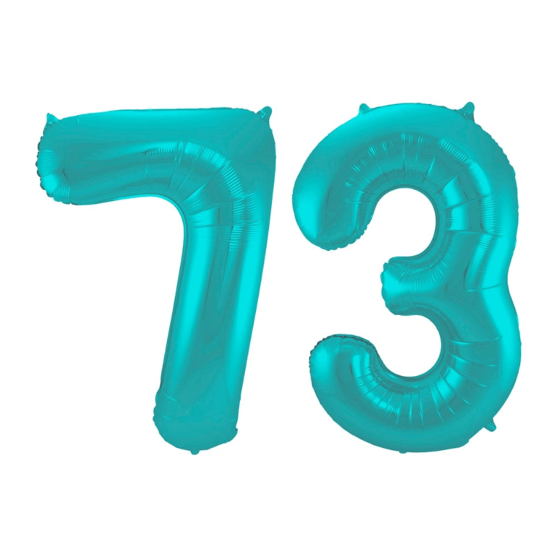 Folieballon 73 jaar metallic pastel aqua mat 86cm