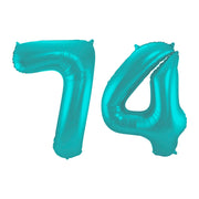 Folieballon 74 jaar metallic pastel aqua mat 86cm