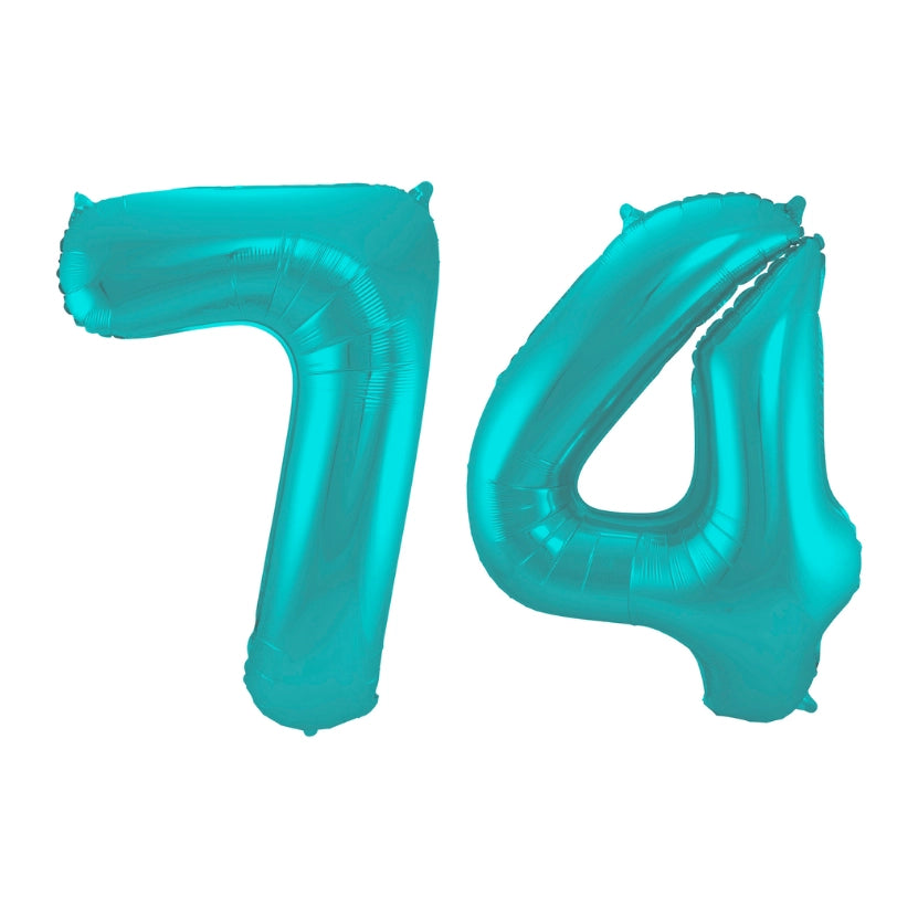 Folieballon 74 jaar metallic pastel aqua mat 86cm