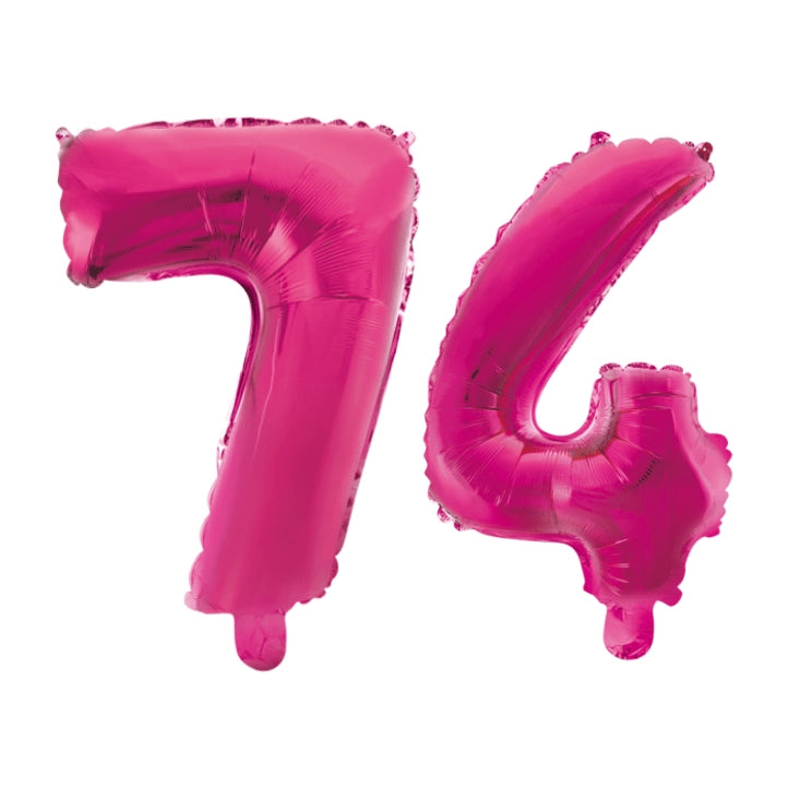 Folieballon 74 jaar roze 41cm