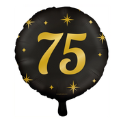 Folieballon 75  jaar - goud zwart - 45cm