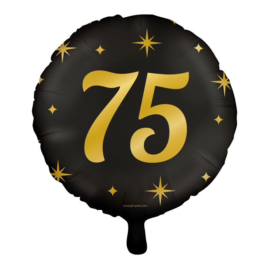 Folieballon 75  jaar - goud zwart - 45cm