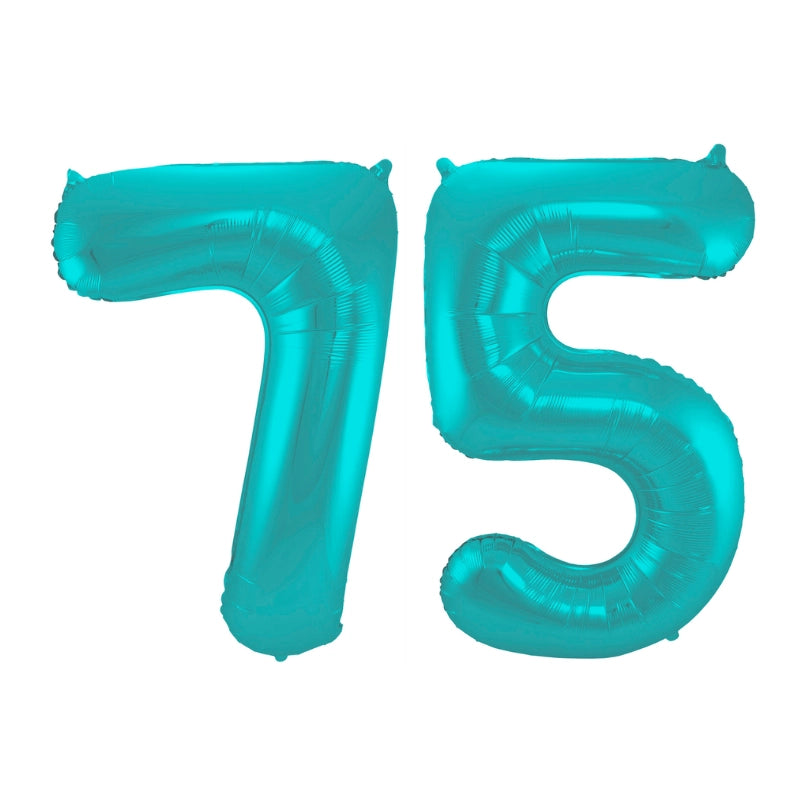 Folieballon 75 jaar metallic pastel aqua mat 86cm